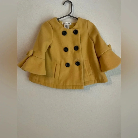 Max Studio toddler girls mustard yellow pea coat with bows on bell sleeves 3T - Picture 9 of 9